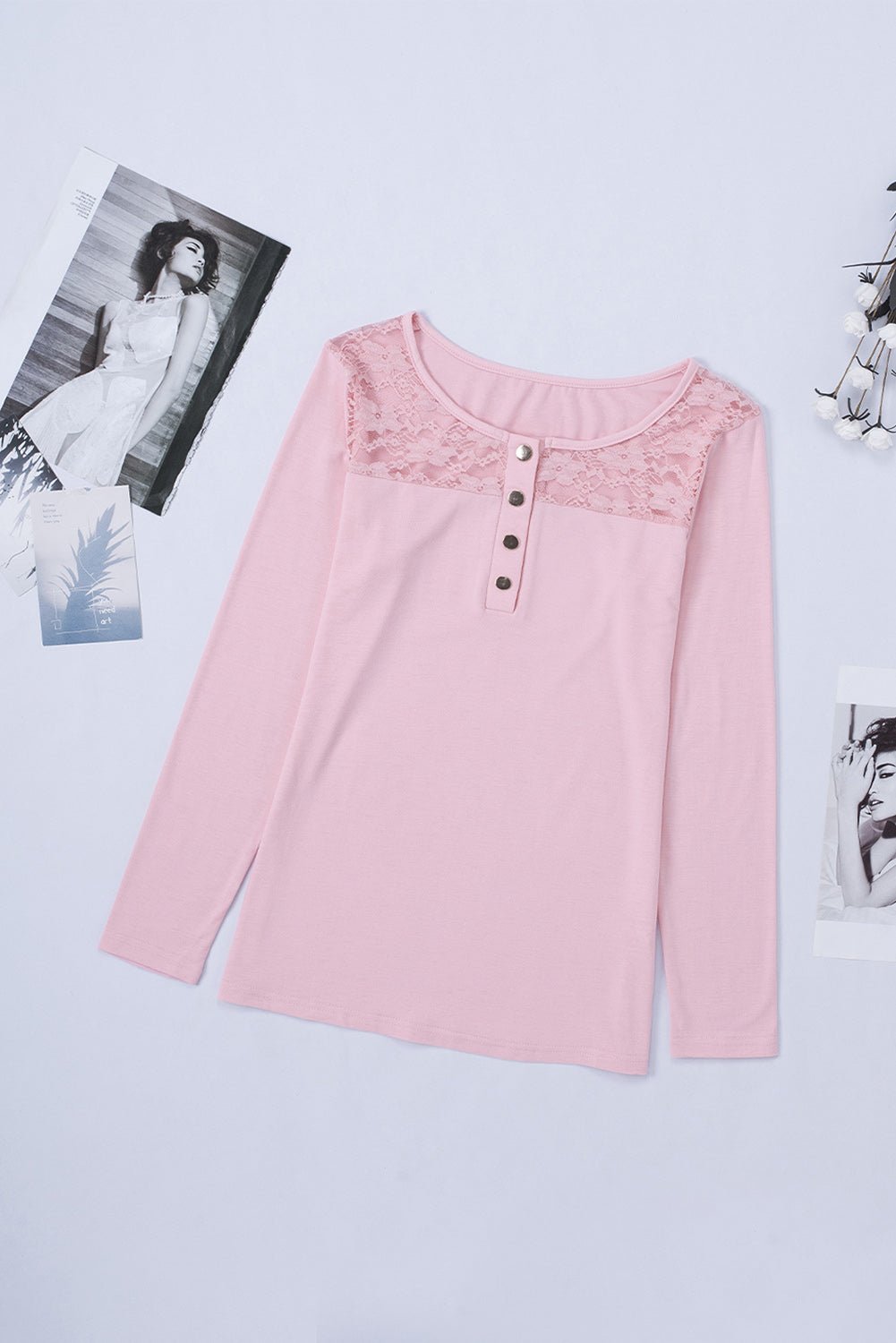 Contrast Lace Button Up Top - Shah S. Sahota