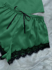 Lace Trim Cami, Shorts, Eye Mask, Scrunchie, and Bag Pajama Set - Shah S. Sahota