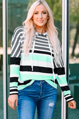 Striped Drawstring Detail Long Sleeve Hoodie - Shah S. Sahota