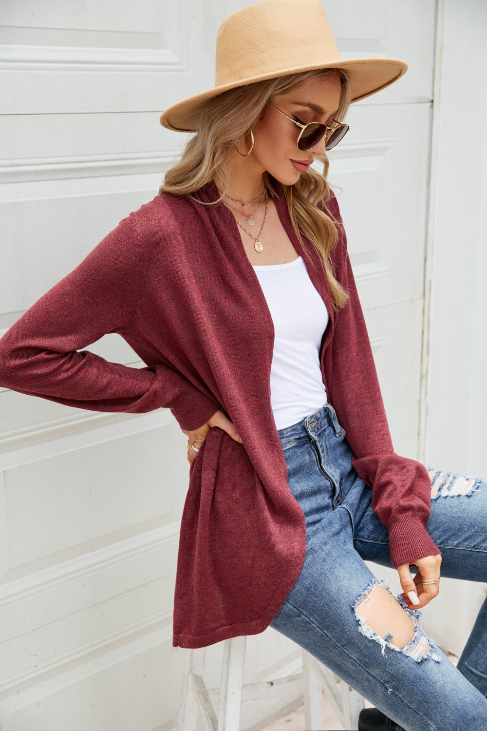 Open Front Long Sleeve Longline Cardigan - Shah S. Sahota