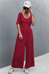 Scoop Neck Half Sleeve Wide Leg Jumpsuit - Shah S. Sahota