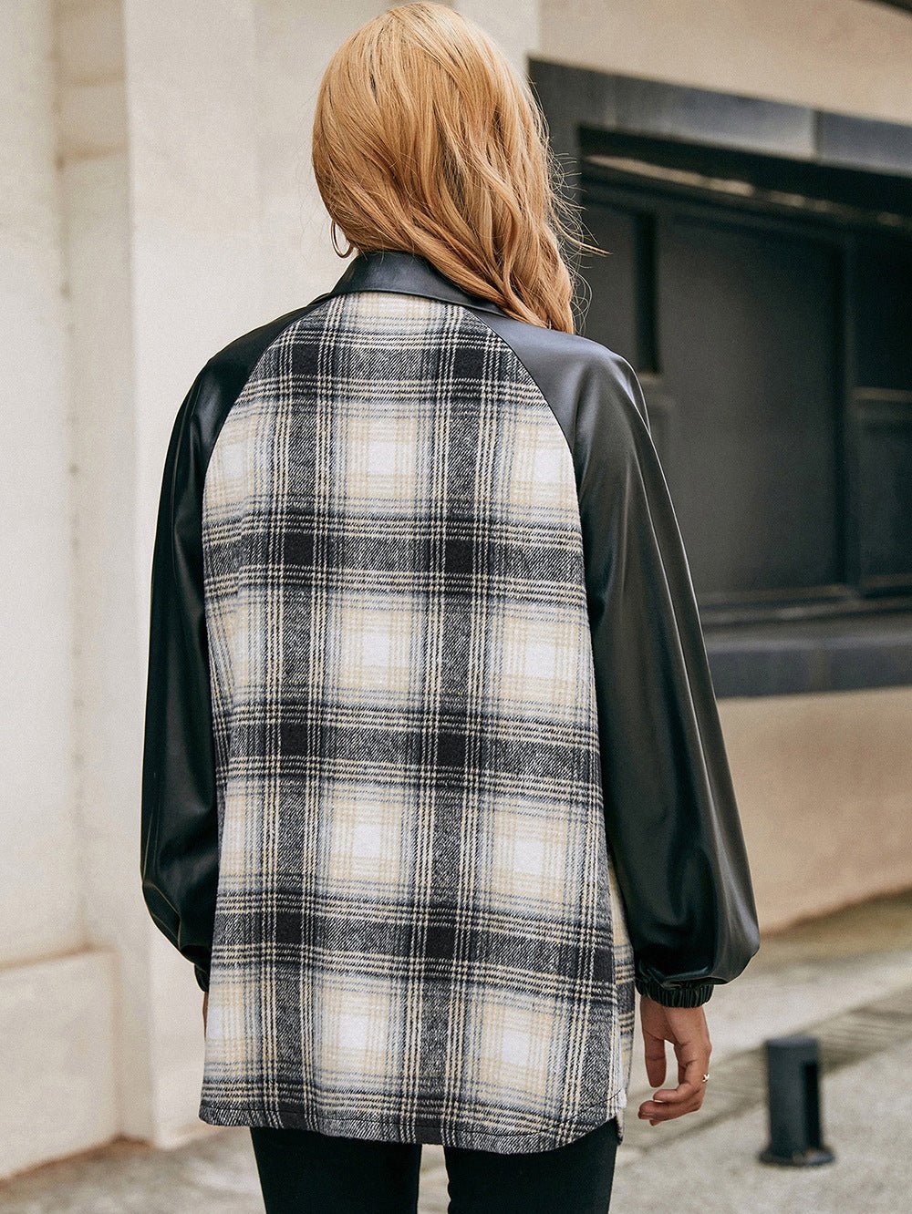 Plaid Button Down Raglan Sleeve Jacket - Shah S. Sahota
