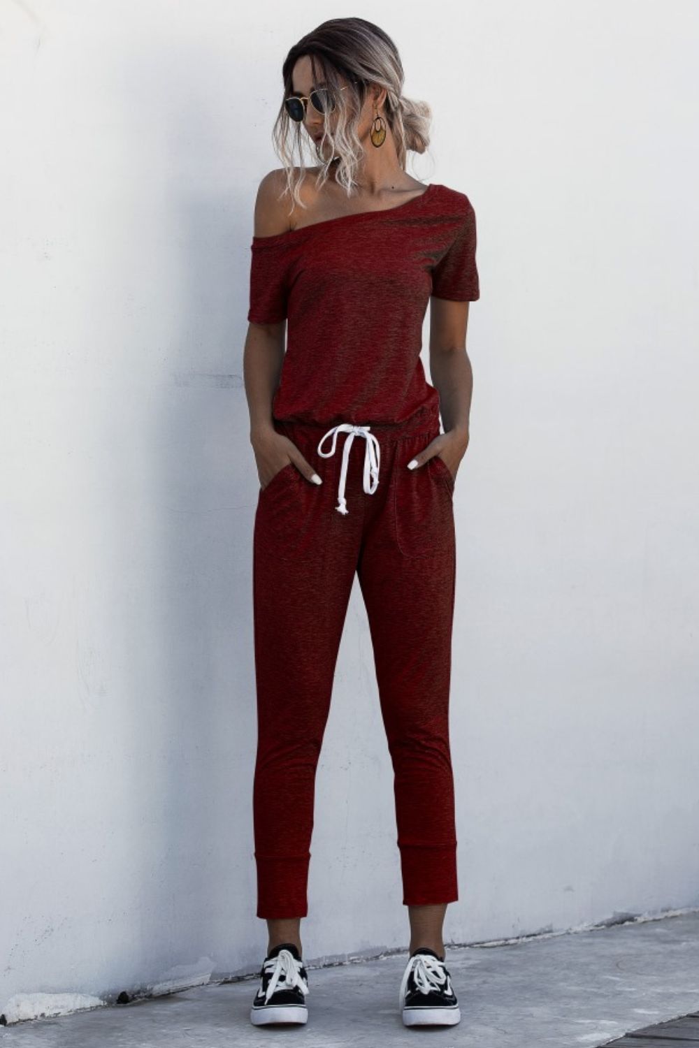 Asymmetrical Neck Tied Jumpsuit with Pockets - Shah S. Sahota