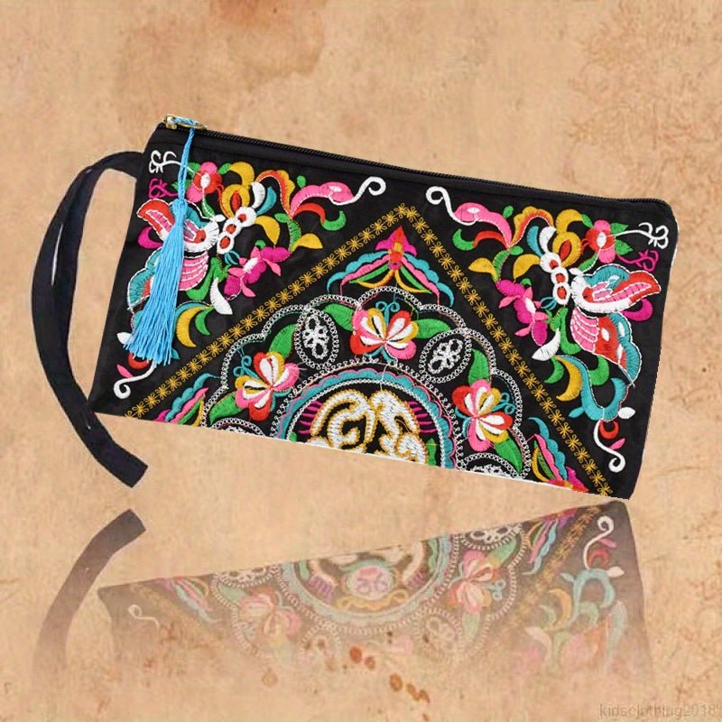 Women's Embroidered Wallet, Niche Vintage Zip Clutch, Large Capacity Coin Purse, Women's Phone Case - Shah S. Sahota