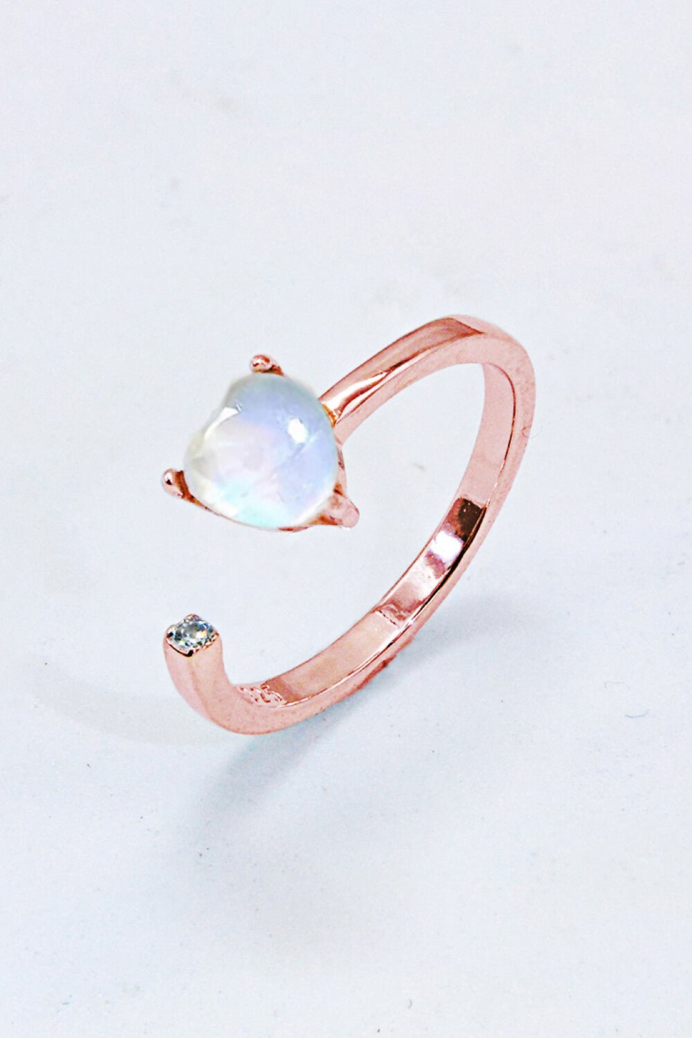 Inlaid Moonstone Heart Adjustable Open Ring - Shah S. Sahota