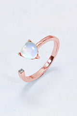 Inlaid Moonstone Heart Adjustable Open Ring - Shah S. Sahota