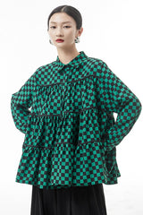Checkered Button Down Tiered Babydoll Shirt - Shah S. Sahota