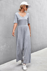 Scoop Neck Half Sleeve Wide Leg Jumpsuit - Shah S. Sahota