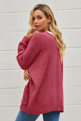 Button Front Plunge Cardigan with Front Pockets - Shah S. Sahota