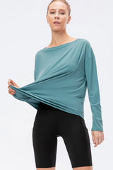 Exposed Seam Boat Neck Long Sleeve Yoga Tee - Shah S. Sahota
