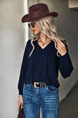 Gathered Detail Tie-Neck Blouse - Shah S. Sahota