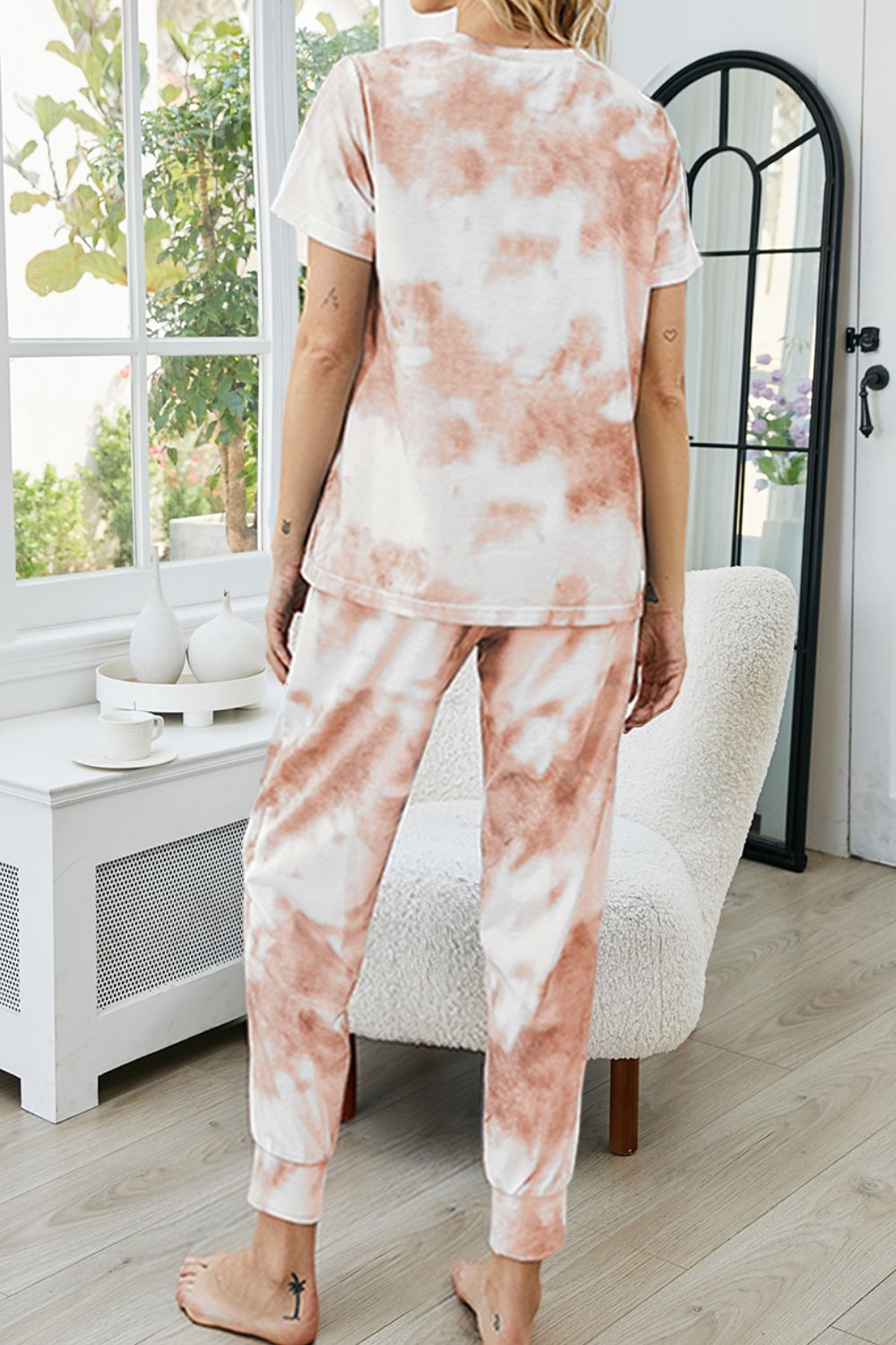 Tie-Dye Round Neck Short Sleeve Top and Pants Lounge Set - Shah S. Sahota