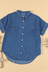 Collar Short Sleeve Denim Shirt - Shah S. Sahota