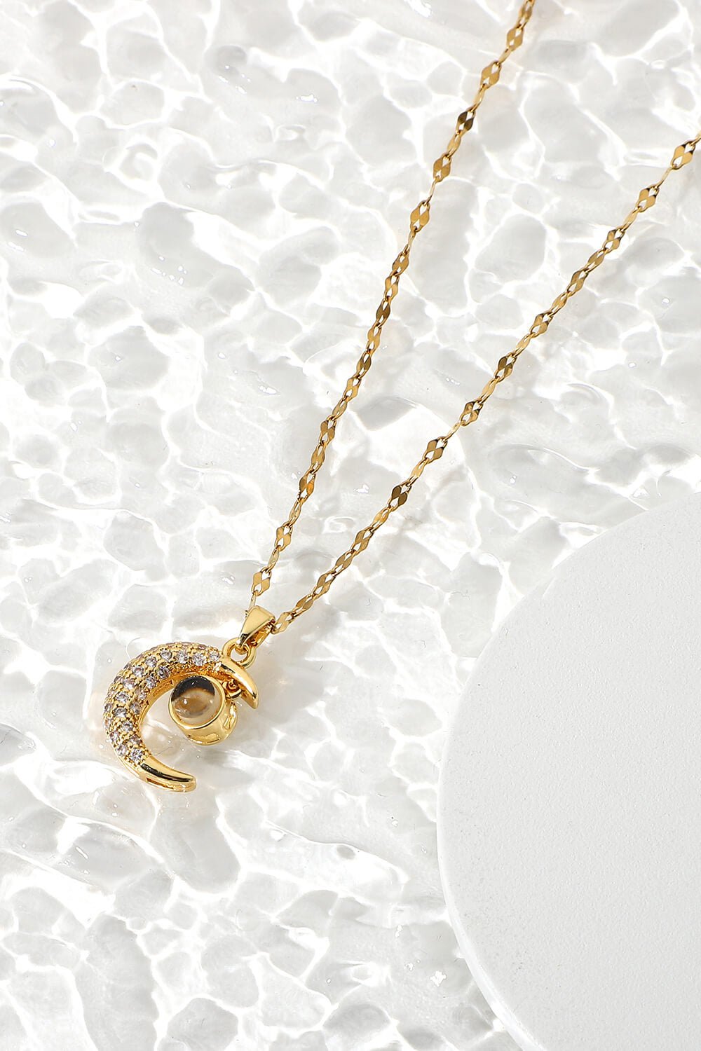 Inlaid Cubic Zirconia Moon Pendant Necklace - Shah S. Sahota