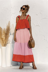 Color Block Tie Shoulder Tiered Sleeveless Dress - Shah S. Sahota