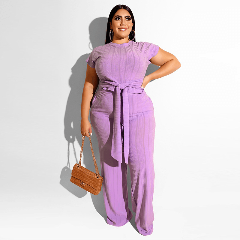 Women's Solid Color Belted Two Piece Set - Shah S. Sahota