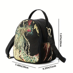 Women's Phoenix Embroidered Crossbody Bag, Triple Layer Large Capacity Shoulder Bag With Headphone Hole - Shah S. Sahota