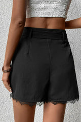 Tie Belt Lace Trim Shorts - Shah S. Sahota