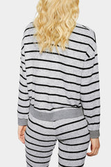 Gray Striped Long Sleeve Top And Drawstring Joggers Loungewear