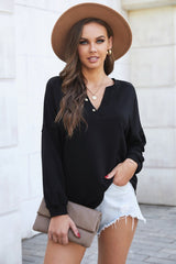 Button Detail Curved Hem Top - Shah S. Sahota