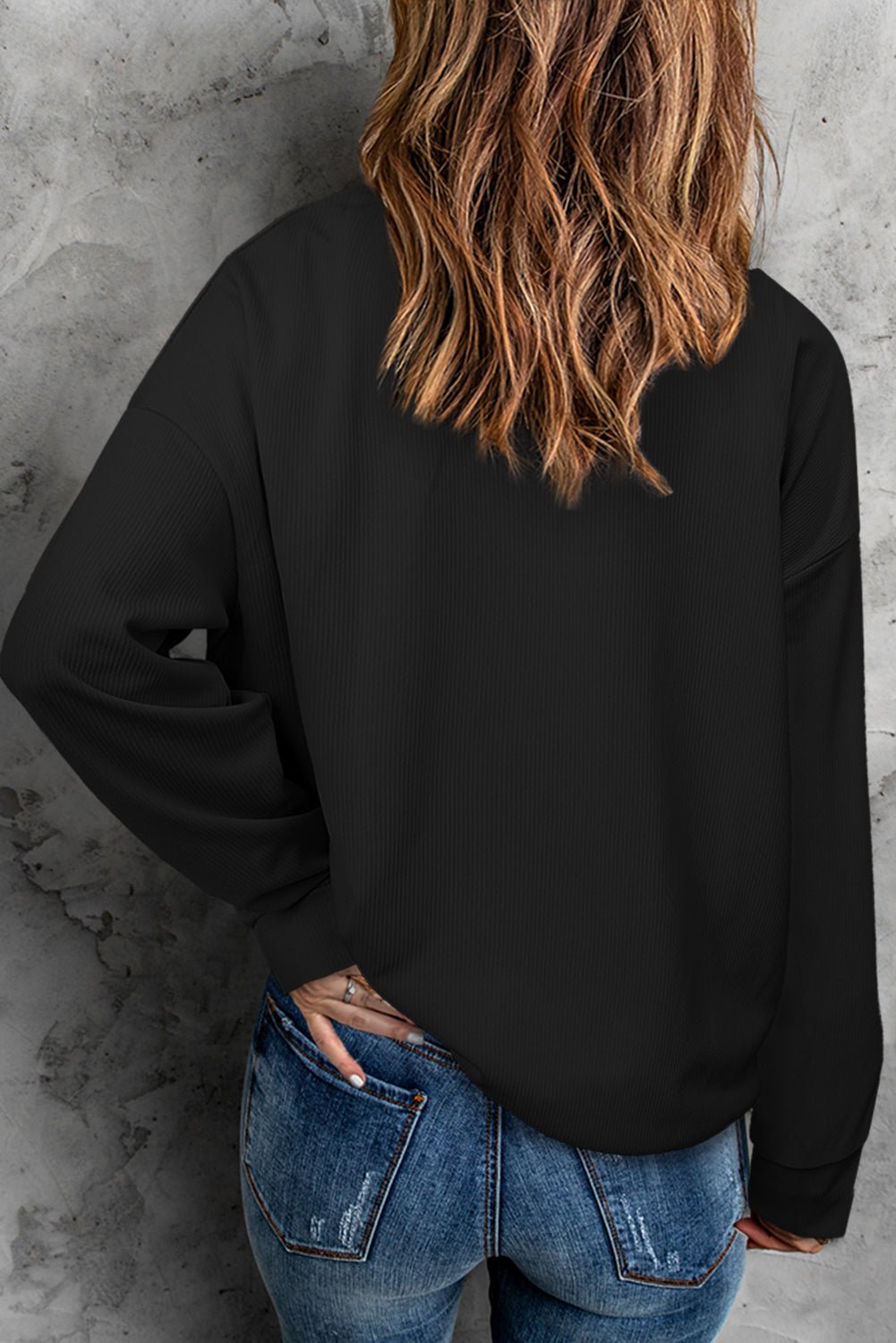 Crew Neck Ribbed Sweatshirt - Shah S. Sahota