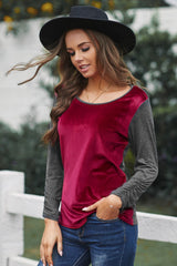 Color Block Velvet Pleated Top - Shah S. Sahota