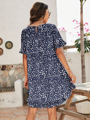 Printed Flounce Sleeve Ruffle Hem Dress - Shah S. Sahota