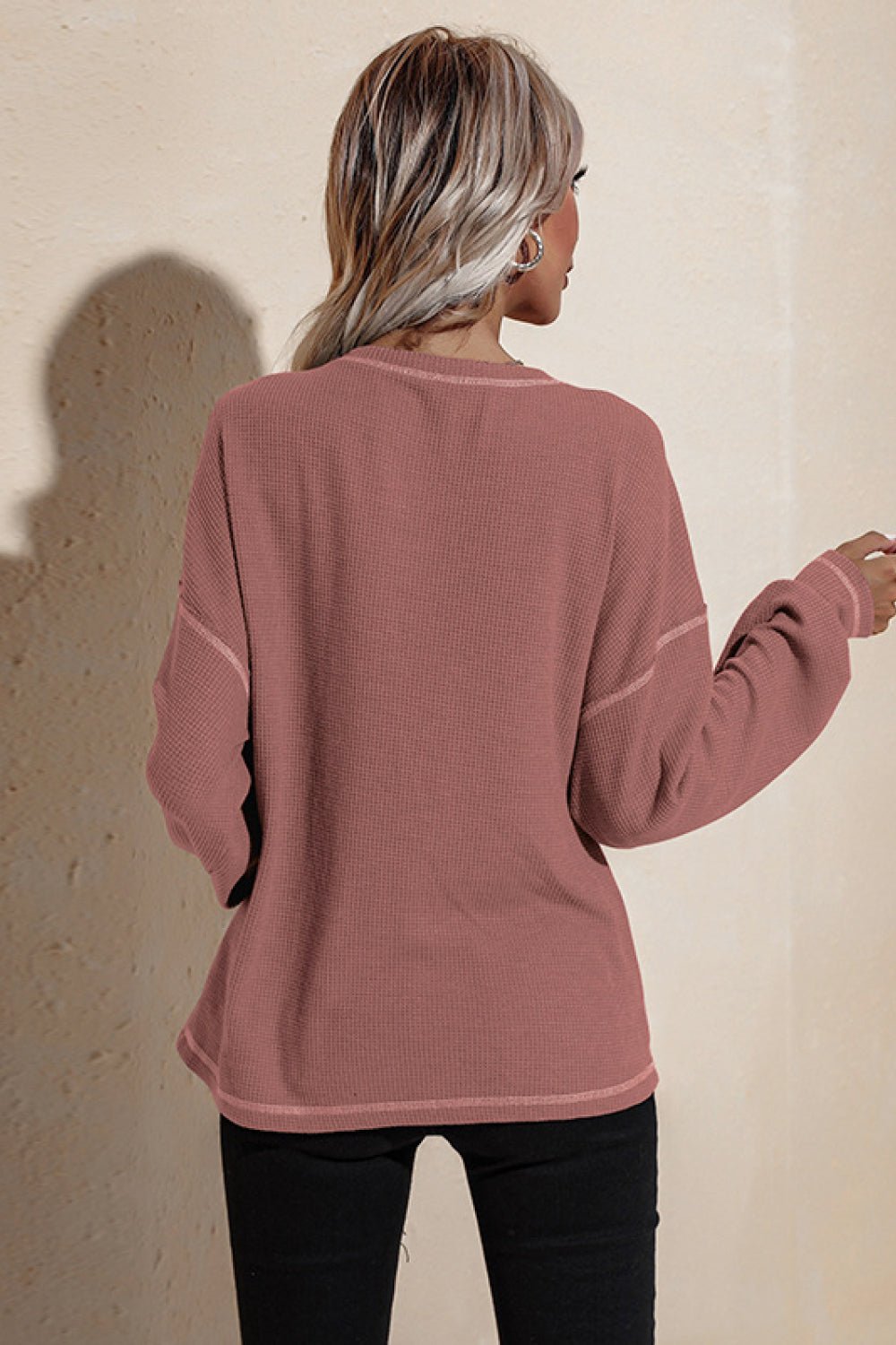 Contrast Stitching Waffle Top - Shah S. Sahota