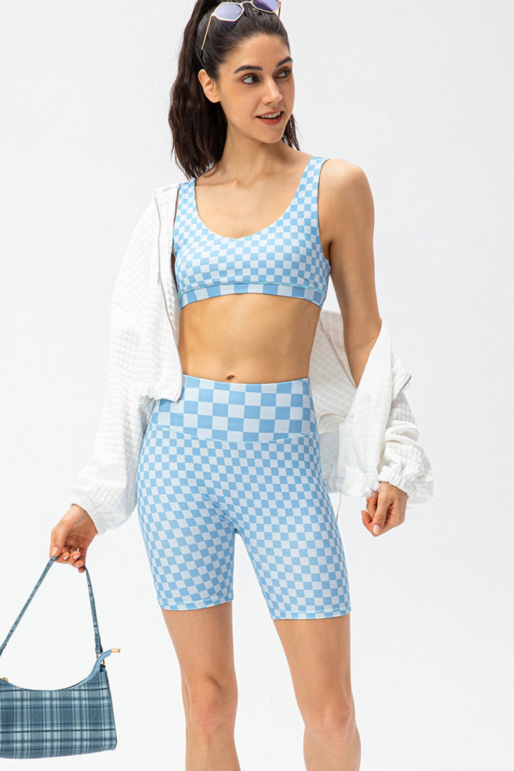 Checkerboard Exposed Seam Biker Shorts - Shah S. Sahota
