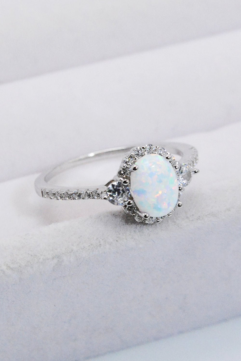 925 Sterling Silver Platinum-Plated Opal Ring - Shah S. Sahota