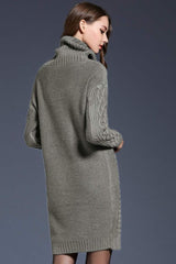 Full Size Mixed Knit Cowl Neck Dropped Shoulder Sweater Dress - Shah S. Sahota