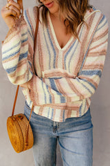 Striped Hooded Sweater with Kangaroo Pocket - Shah S. Sahota