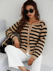 Striped Button Front Cardigan - Shah S. Sahota