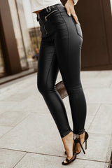 Black Faux Leather Zipper Skinny Pants