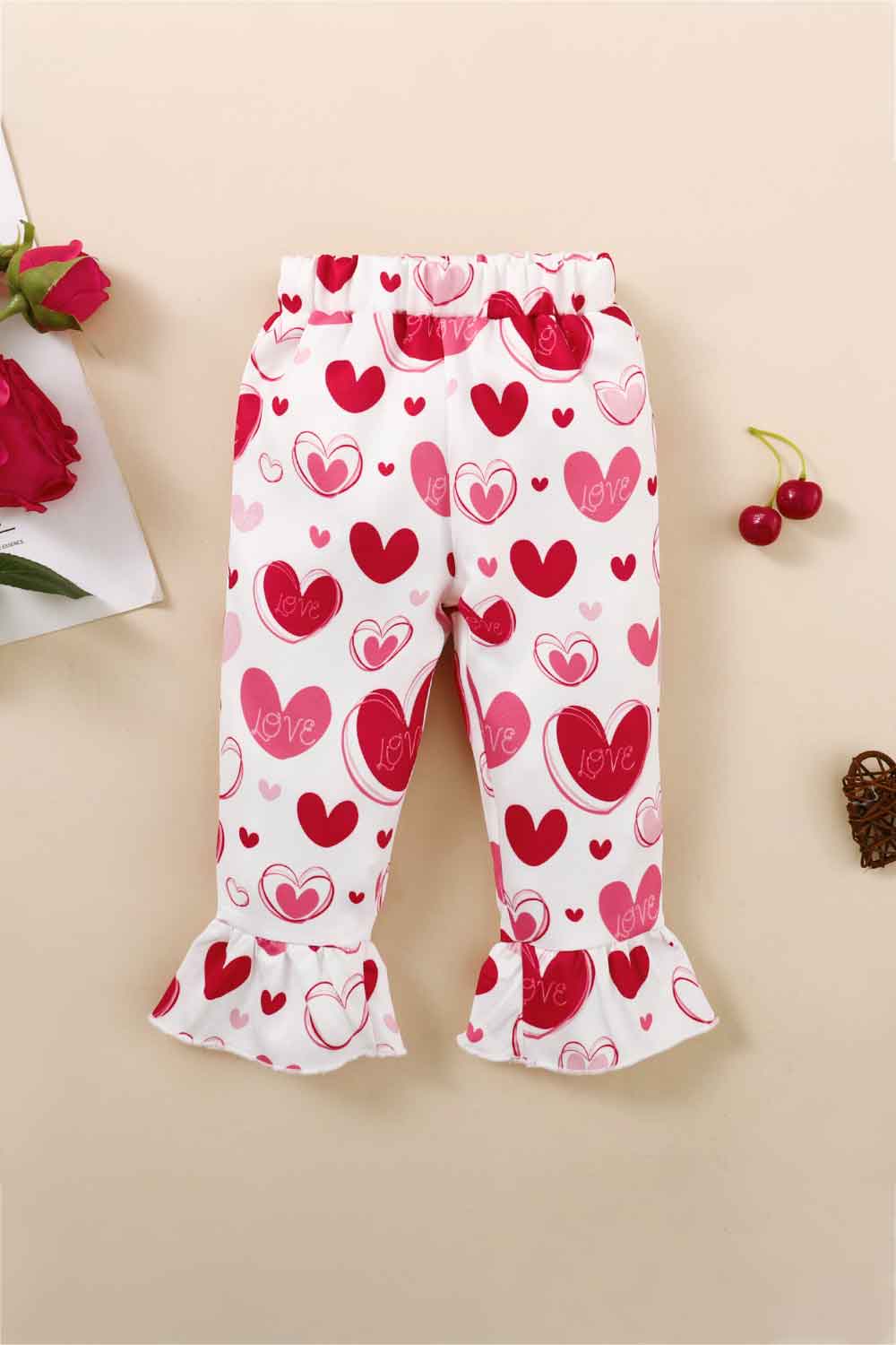 Girls Heart Print Bow Detail Sweater and Flare Pants Set - Shah S. Sahota