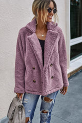 Double Button Lapel Collar Teddy Coat - Shah S. Sahota