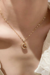 Inlaid Cubic Zirconia Moon Pendant Necklace - Shah S. Sahota