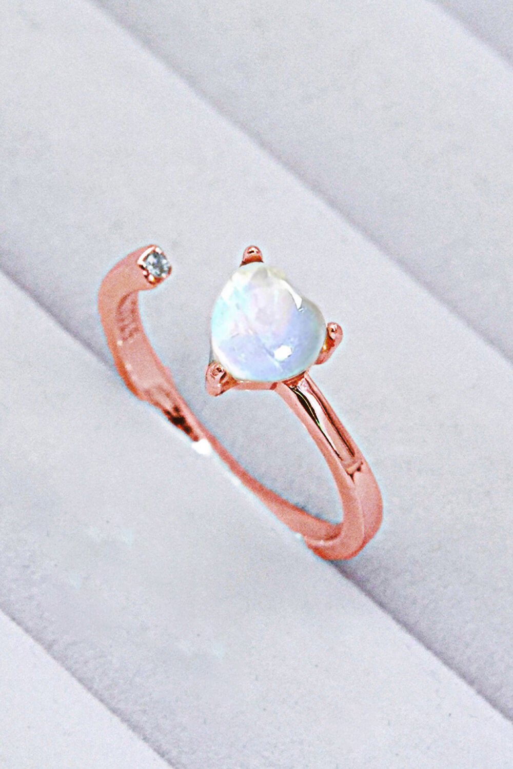 Inlaid Moonstone Heart Adjustable Open Ring - Shah S. Sahota