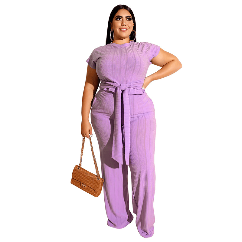 Women's Solid Color Belted Two Piece Set - Shah S. Sahota