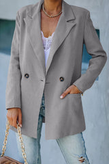 Double-Breasted Padded Shoulder Blazer with Pockets - Shah S. Sahota
