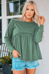 Round Neck Raglan Sleeve Babydoll Top - Shah S. Sahota