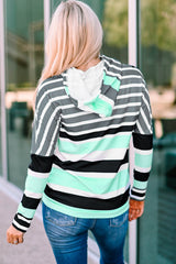 Striped Drawstring Detail Long Sleeve Hoodie - Shah S. Sahota