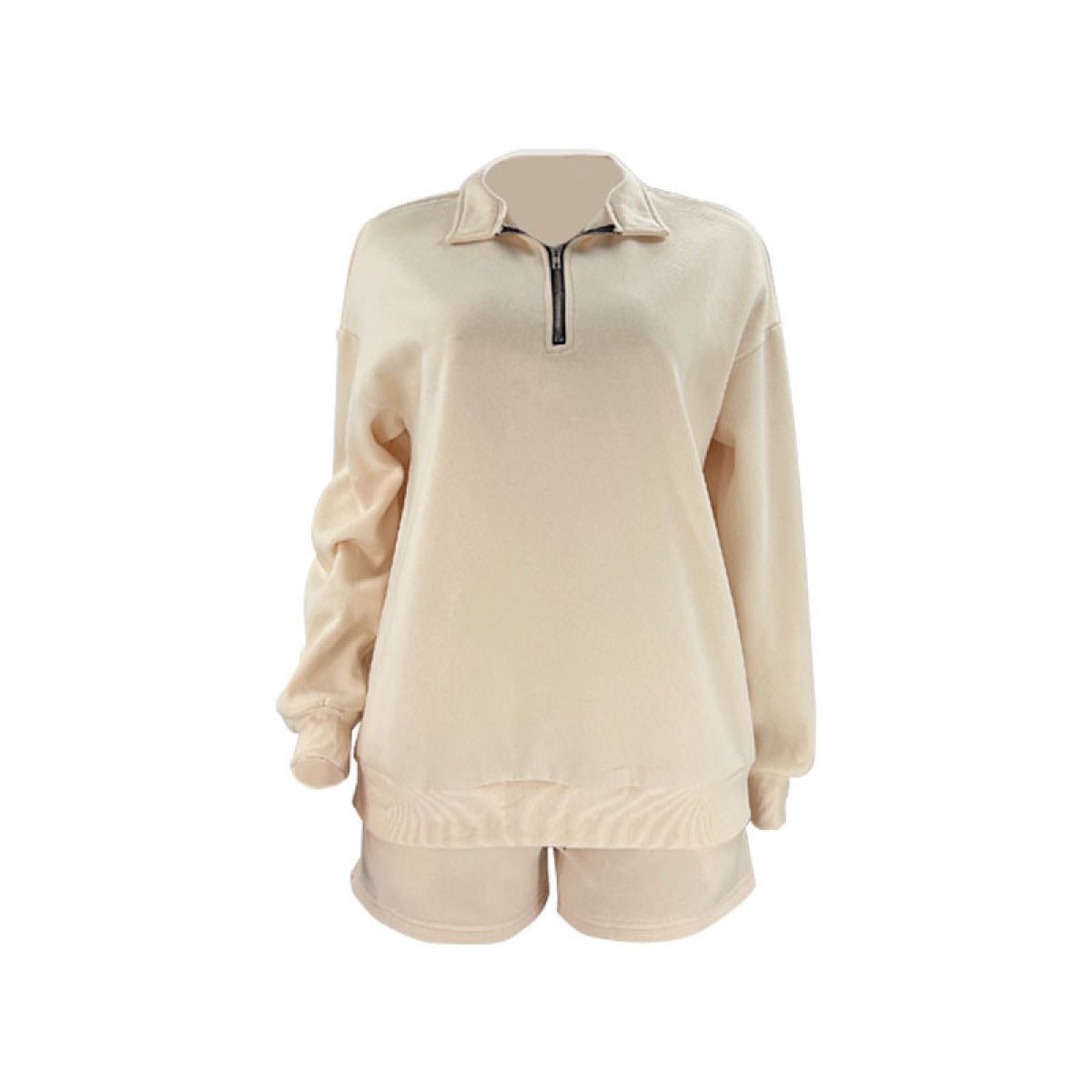 Stand-Up Collar Zipper Pullover Long-Sleeved Sweatshirts & Tie Shorts Lounge Sets - Shah S. Sahota