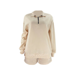Stand-Up Collar Zipper Pullover Long-Sleeved Sweatshirts & Tie Shorts Lounge Sets - Shah S. Sahota