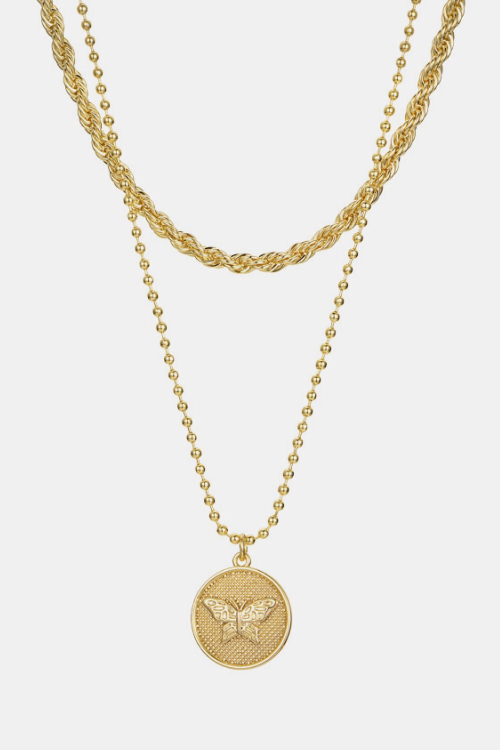 Butterfly Pendant Necklace and Twisted Rope Necklace Set - Shah S. Sahota