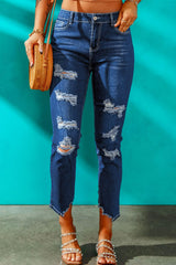 High-Rise Distressed Hem Detail Jeans - Shah S. Sahota