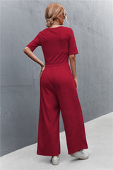 Scoop Neck Half Sleeve Wide Leg Jumpsuit - Shah S. Sahota