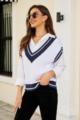 Contrast V-Neck Cap Sleeve Sweater Vest - Shah S. Sahota