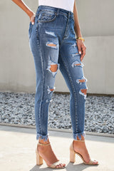 Distressed Frayed Hem Cropped Jeans - Shah S. Sahota