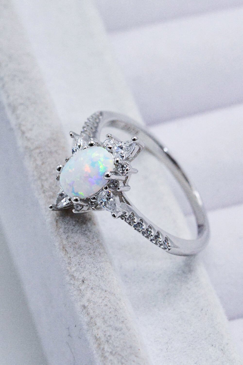Platinum-Plated Opal and Zircon Ring - Shah S. Sahota